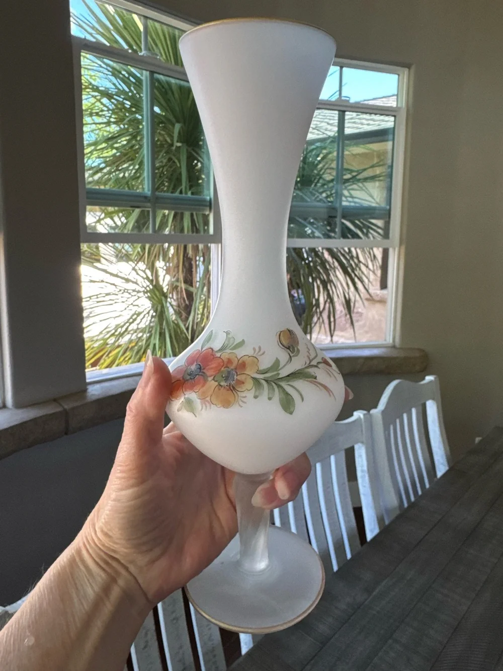 Vintage Frosted Floral Glass Bud Vase